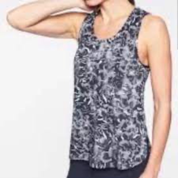 Athleta Tunic Tank Top Blue White Floral Size M Modal Blend - Picture 1 of 11